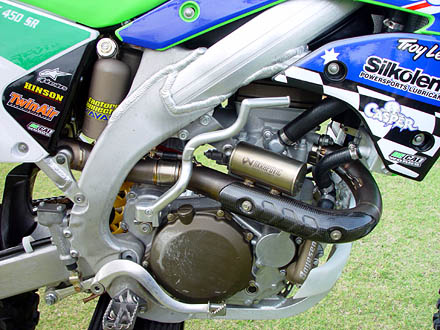 
 Close-up side view 
 Kawasaki KXF 450 SR 
 Rider - Douglas Nowak 
